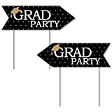 Big Dot of Happiness Gold - Tassel Worth The Hassle - Graduation Party Sign Arrow - Double Sided Directional Yard Signs - Set of 2