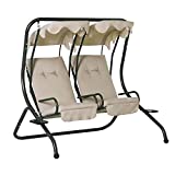 Outsunny Modern 2-Seater Outdoor Patio Swing Chair, Porch Seats with Cup Holder and Removeable Canopy, Beige