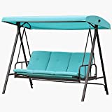 Aoodor Patio Porch Swing Bed Olefin Fabric Fade Resistant Outdoor Converting Adjustable Canopy, Weather Resistant Glider with Removable 3 Seater - Blue