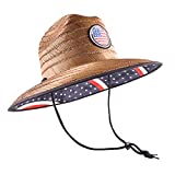 Men's Classic Straw Hat,Outsider Sun Protection Straw Lifeguard Hat UPF 50+ Sun Hat with Wide Brim