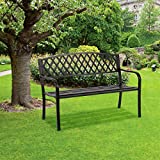 Anti-Rust Metal Bench Garden Bench with Back Porch Benches for Outdoor 400 lbs Cast Iron Steel Frame Chair w/PVC Mesh Pattern Waterproof Outdoor Bench for Patio,Yard Porch Work Entryway,Black