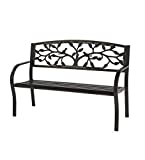 Plow & Hearth Tree of Life Metal Garden Bench, Sturdy, Powder-Coated Steel Frame, Full-Size, Indoor/Outdoor, Easy Assembly, 50" W x 21" D x 33"H, Black Finish