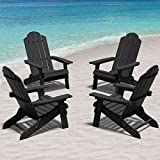 MXIMU Folding Adirondack Chairs Set of 4 Weather Resistant Plastic Fire Pit Chairs Adorondic Plastic Outdoor Chairs for Firepit Area Seating Lifetime (Black)