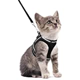 rabbitgoo Cat Harness and Leash Set for Walking Escape Proof, Adjustable Soft Kittens Vest with Reflective Strip for Cats, Comfortable Outdoor Vest, Black, S (Chest:9.0"-11.0")