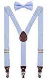 PZLE Men's Suspenders and Bow Tie Adjustable Set for Wedding 47 Inches Light Blue