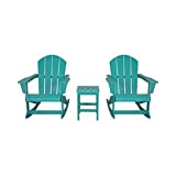 WO 3 Piece Set  2pcs Outdoor Patio Poly Adirondack Rocking Chairs with 1pc Side Table, All Weather and UV Resistant, Made HDPE Plastic, Fade and Rust Resistant, Turquoise