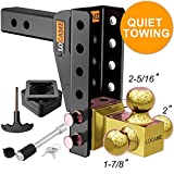 LOCAME Adjustable Trailer Hitch, Tri-Ball (1-7/8" , 2", 2-5/16"), Fits 2-Inch Receiver, 6 Inch Drop/Rise Cushion Drop Hitch ,15000 LBS GTW--Tow Hitch for Heavy Duty Truck, Solid Ball Mount, LC0020