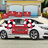 40 Pieces Graduation Party Decorations 2022 Graduation Parade Car Supplies Kit Congratulations Grad Car Banner with Rope, Graduation Car Flag, Hanging Swirls and Latex Balloons (Red)