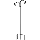 PEEKI Double Shepherds Hook, Adjustable Bird Feeder Pole for Outside with 5-Prong Base, Heavy Duty Garden Shepards Hooks for Outdoor Plant Hanger, Hummingbird Feeder Stand (63 Overall Height, 1-Pack)