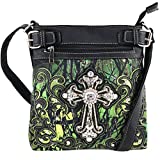 Justin West Camouflage Tree Bling Rhinestone Angel Wing Cross Shoulder Concealed Carry Handbag Purse (Green Cross Messenger)