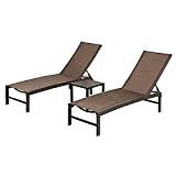 Crestlive Products Patio Chaise Lounge Set, 2PCS Outdoor Aluminum Lounge Chairs with Side Table, Adjustable Five-Position Recliner for Beach Pool Sunbathing Lawn, Yard (Brown)