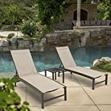 Crestlive Products 3PCS Patio Chaise Lounges and Table Set Aluminum Adjustable Lounge Chairs with Tempered Glass Side Table, Curved Design, All-Weather Outdoor Recliners for Beach, Yard, Pool