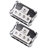 VonSom 4 Way Power Distribution Block, 1x 0/2/4 AWG Gauge in / 4X 4/8/10 Gauge Out Amp Power Distribution Ground Distributor Connecting Block for Car Amplifier Audio Splitter 2 Pack