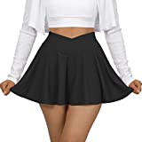 MOOSLOVER Women V Cross Waist Pleated Tennis Skirt with Pockets High Waisted Athletic Golf Skorts Skirt(M,#1 Black)