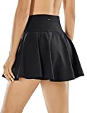 CRZ YOGA Women's High Waisted Pleated Tennis Skirts Lightweight Athletic Workout Running Sports Golf Skorts with Pockets Black X-Large