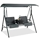 GRAVFORCE Outdoor Patio Swing Chair, Canopy Swing with Cooler Bag, Removable Cushion and Adjustable Canopy, Porch Swing Glider Chair for Patio, Garden, Poolside, Backyard (Gray)