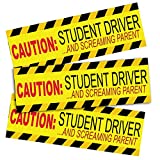 Zone Tech 3 Pcs Caution Student Driver and Screaming Parent Funny Magnetic Sticker-Premium Quality Car Safety Vehicle New Driver Yellow Reflective Sign