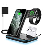 WAITIEE Wireless Charger 3 in 1, 15W Fast Charging Station for Apple iWatch SE/6/5/4/3/2/1,AirPods Pro, Compatible with iPhone 13/12/12 Pro Max/11 Series/Samsung Galaxy Black(No Watch Charging Cable)