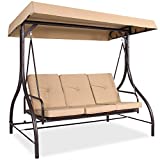 Best Choice Products 3-Seat Outdoor Large Converting Canopy Swing Glider, Patio Hammock Lounge Chair for Porch, Backyard w/Flatbed, Adjustable Shade, Removable Cushions - Tan