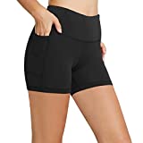 BALEAF Women's Biker Shorts High Waist Compression Volleyball Spandex Yoga Workout Running Tummy Control Pockets 5" Black L