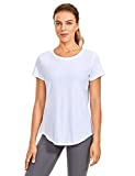 CRZ YOGA Women's Pima Cotton Short Sleeve Workout Shirt Yoga T-Shirt Athletic Tee Top White Large