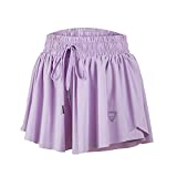 luogongzi 2 in 1 Flowy Bike Shorts Women Gym Yoga Athletic Workout Running Spandex Comfy Lounge Sweat Skirt Summer (S, Lavender)