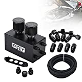 PQY 4x AN10 Inlet Oil Catch Can Reservoir Tank w/ Dual Breather Filter Baffled Tank Kit Battery-size Compatible with Honda Acura