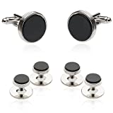 Mens Tuxedo Cufflinks and Studs Formal Set in Black Onyx and Silver with Travel Presentation Gift Box Men Cufflinks for Wedding Groomsmen Jewelry