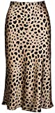 Leopard Skirt for Women Midi Length High Waist Silk Satin Elasticized Cheetah Skirts M