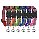 Upgraded Version - Reflective Cat Collar with Bell, Set of 6, Solid & Safe Collars for Cats, Nylon, Mixed Colors, Pet Collar, Breakaway Cat Collar, Free Replacement (6-Pack)