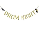 Prom Night Gold Glitter Banner, Prom Party Paper Decors Backdrops, Graduation Garland, Class of 2022 Grad Party Decorations Supplies (Gold)