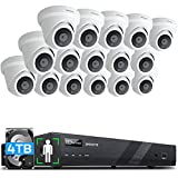 ONWOTE 16 Channel 4K PoE Security Camera System 4TB, AI-Human-Detection, Power-Over-Ethernet, (16) 4K 8MP Outdoor Audio PoE IP Camera, 16CH H.265 NVR 2 Storage Bays, 16-CH Synchro Playback