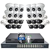 ONWOTE 32 Channel 4K 8MP NVR PoE Security Camera System 8TB, AI Human Detection, 24 Pcs 5MP 2592x 1944P PoE IP Cameras, 100ft IR, Wide Angle, 2 Storage-Bay, 24/7 Recording for Business