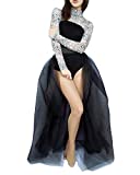 Womens 4 Layers Wedding Maxi Tulle Skirts Floor Length Overskirt for Bridal Party (Black)