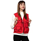 Ziker Women's Mesh Breathable Openwork Jouralist Photographer Fishing Vest Waistcoat Travel Jacket Coat With Pockets (Red, Medium)