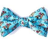 Men's 100% Silk Pony Up Horse Racing Kentucky Derby Day Butterfly Bow Tie (Blue)