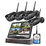 [8CH Expandable] Hiseeu Wireless Security Camera System with 10.1" LCD 2K Monitor, 4Pcs 1296P Outdoor Indoor Cameras with One-Way Audio, Night Vision, Waterproof, Motion Detection, 1TB Hard Drive