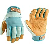 Women's HydraHyde Water-Resistant Leather Palm Hybrid Work Gardening Gloves,Blue Large (Wells Lamont 3250)