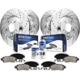 Detroit Axle - All (4) Front and Rear Drilled and Slotted Brake Kit Rotors w/Ceramic Pads w/Hardware & Brake Kit Cleaner & Fluid for 2010 2011 2012 2013 2014 2015 Chevy Camaro V6