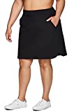 RBX Active Women's Plus Size Stretch Woven Flat Front Waist Golf/Tennis Long Athletic Skort with Attached Bike Short and Pockets Long Black 3X