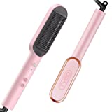 TYMO Ring Pink Hair Straightener Brush  Hair Straightening Iron with Built-in Comb, 20s Fast Heating & 5 Temp Settings & Anti-Scald, Perfect for Professional Salon at Home