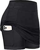 BLEVONH Pencil Skirts for Women,High-Waisted Workout Athletic BlackSkort Girls Double Layered Tennis Skirt with BikerShorts Plus Womens Moisture-Wicking Golf Skorts Fitness Activewear L