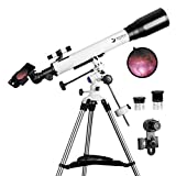 Telescopes for Adults, 70mm Aperture and 700mm Focal Length Professional Astronomy Refractor Telescope for Kids and Beginners - with EQ Mount, 2 Plossl Eyepieces and Smartphone Adapter