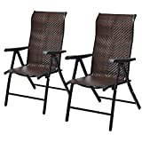 Tangkula 2 Piece Patio Rattan Folding Reclining Chair, Outdoor Wicker Portable Camping Chair with Widened Armrest, Foldable Chair with Adjustable High Backrest for Garden Balcony Outdoor & Indoor (2)