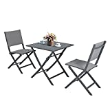 Soleil Jardin Foldable Bistro Set 3-Piece Patio Dining Furniture Set, All-Weather Aluminum Table and Sling Padded Chairs, Indoor Outdoor Space-Saving Porch Furniture