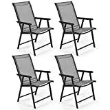 Safstar Patio Chairs, Outdoor Foldable Sling Chairs with Armrests for Lawn Garden Backyard Poolside Porch, Folding Outdoor Chairs (Set of 4, Gray)