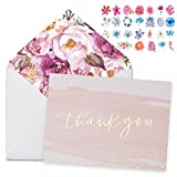 Thank You Cards-48 Bulk Blank Gold Foil&Watercolor Bulk Box Set with Elegant Floral Envelopes &Stickers for Wedding, Baby Shower, Bridal Shower, Business, Anniversary, Funeral -4" x 6"