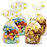 HOPEMT (200 pcs)100 pcs Gold Dots Translucent Plastic Bags/Cellophane Bags with 100 pcs Gold Twist Ties for Cookie,Cake,Chocolate,Candy,Snack Wrapping Good for Bakery Party
