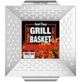 Cook Time BBQ Grill Vegetable Basket Stainless Steel Grilling Woks-Non Stick Large Veggie Barbecue Accessory for Outdoor Grill,Heavy Duty 1.5X Thicker,13.75X12X2.5inches