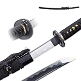 QINXIJIANZHUANG Japanese Black Katana SwordReal Sharp 9260 Steel Hand Forged Samurai Sword Functional Practical